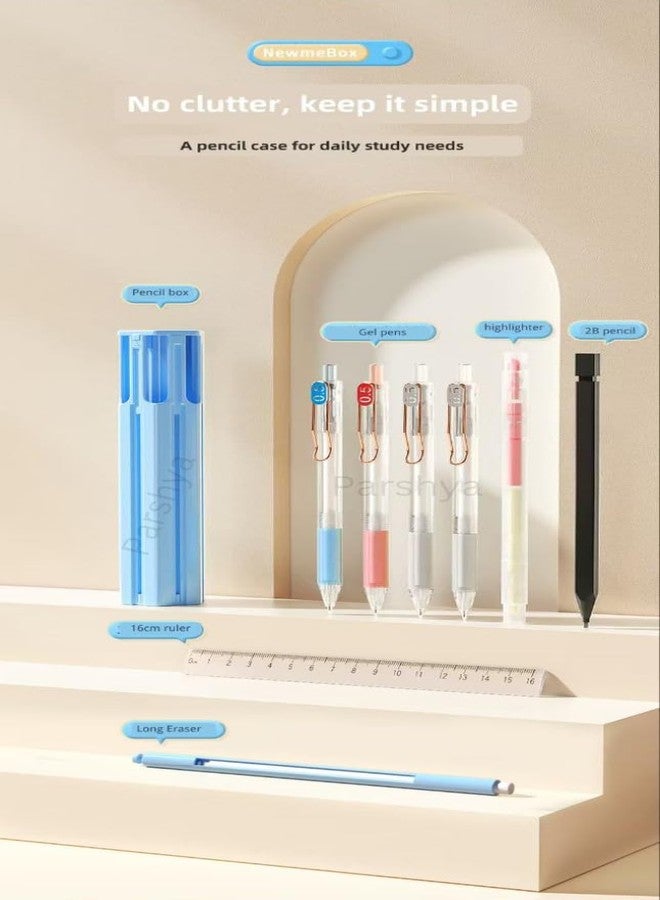 Parshya Pop-Up Pen Holder Pencil Case Set for Students, 6-in-1 Stationery Organizer with Gel Pens, Highlighter, 2B Pencil, Ruler & Eraser, Pen Pop-Out Portable Study Desk Holder (Pen Holder) - Image 5